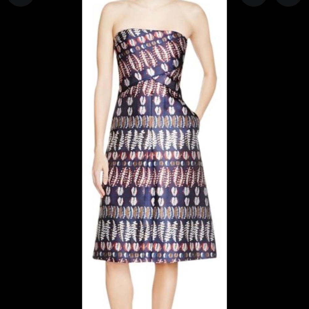 Tory Burch Navy Jacquard Fern Sleeveless Dress